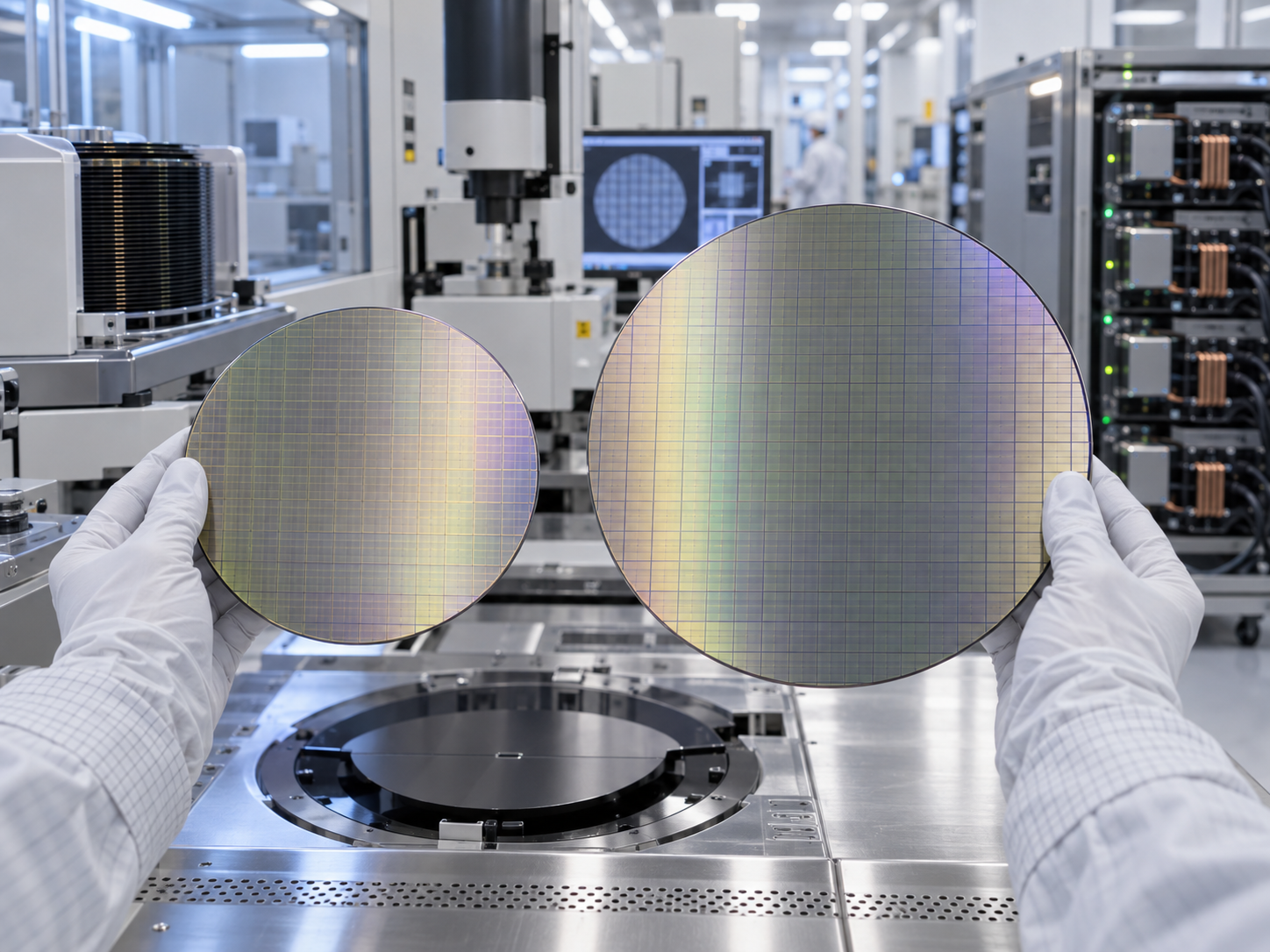 최신 회사 블로그 200mm vs 300mm GaN-on-Silicon Wafers for AI Power Electronics: Wafer Bow, Buffer Layers, Epitaxy Uniformity, Cost and Fo